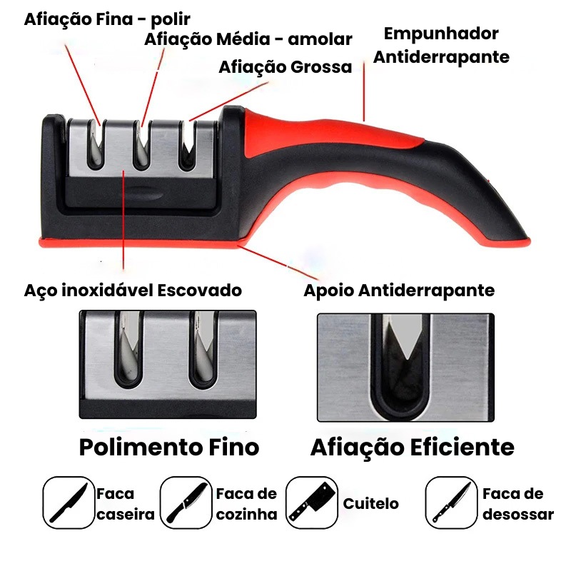 Afiador Profissional MultiSharp Pro - Multifuncional 3 Níveis